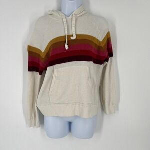 Faherty Women's Small Organic Cotton Cashmere Blend Waffle Knit Stripe Hoodie